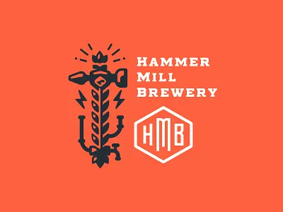 Hammer Mill Brewery beer brewery crown hammer hop lightning logo logotype mill monogram pipe wheat