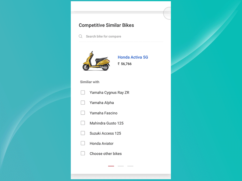 Competitive Similar Bikes animation app auto bikes compare concept motion capture similar ui ux