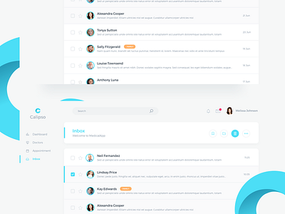Calipso Medical App Inbox app bright clean concept dashboard design desktop elegant inbox interface layout material message minimal page saas screen table ui ux