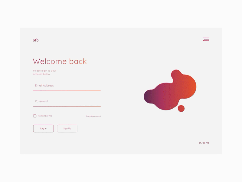 W01 - Login/ signup form animation app design design challenge flat gif javascript animation login sign up typography ui ux web web app web design web development weekly ui challenge