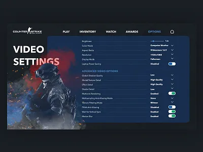 Daily UI #007 Settings counterstrike daily challange daily ui dailyui dailyui007 dark darkblue design desktop game playing settings settings page ui
