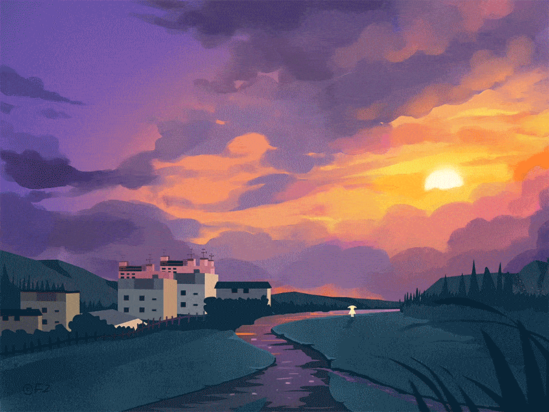Sunset Animated Illustration animation art design flat gui illustration illustrations scenery sunset