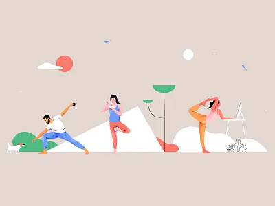 Yoga activities activity app character design illuatration mobile nature pastel people vector web woman women yoga