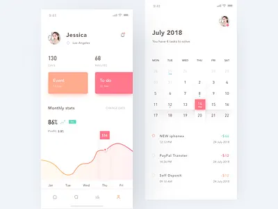 Wallet App animation calendar card data layout minimal profile ui ux wallet