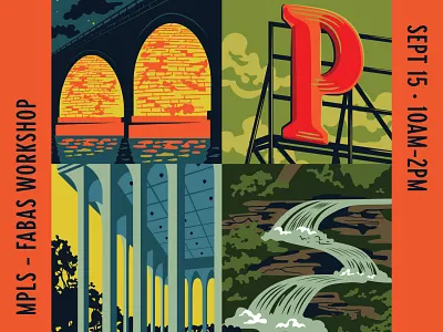 Minneapolis Freelancing Workshop architecture bridge freelancing hoodzpah illustration lettering minneapolis river signage stream