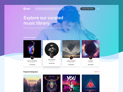 Music and Artist Platform artist background creative design gradient home landing landing page music play songs theme ui ux web app website