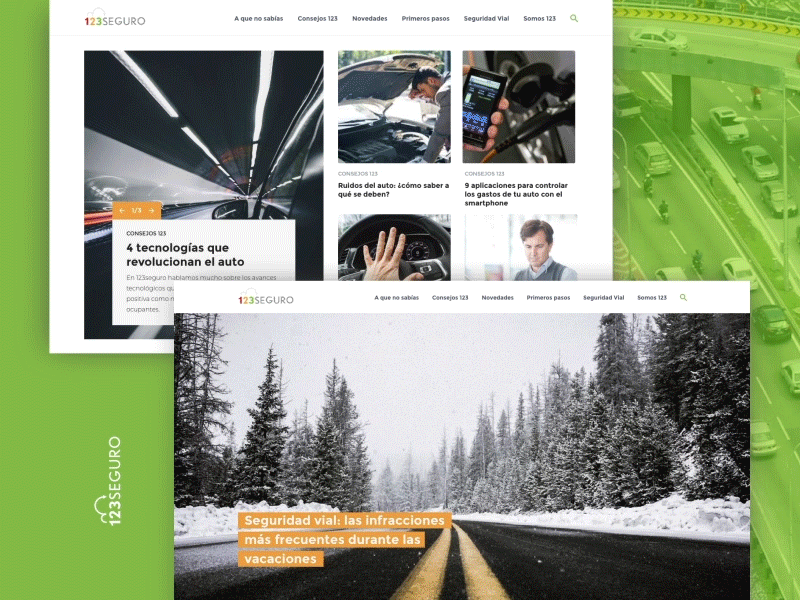123Seguro Blog Design 123seguro animation blog cars design gif insurance motion principle site ui ux vehicles web website