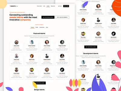 RemoteLists - Talents 2d app clean dashboard design hired hiring illustration jobs landing personal profile promote remote talent talents team ui ux web