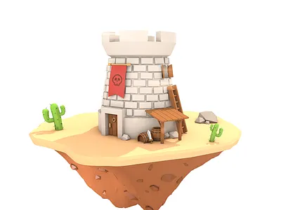 Desert tower 3d c4d cinema 4d model photoshop polygon render tower war