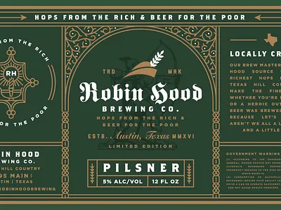 Robin Hood Brewing Co. Beer Label beer branding brewing illustration label logo monoline
