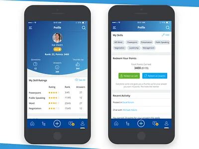 Sketch Freebie - Profile Screen activity earned employee points profile ratings skills ui ux