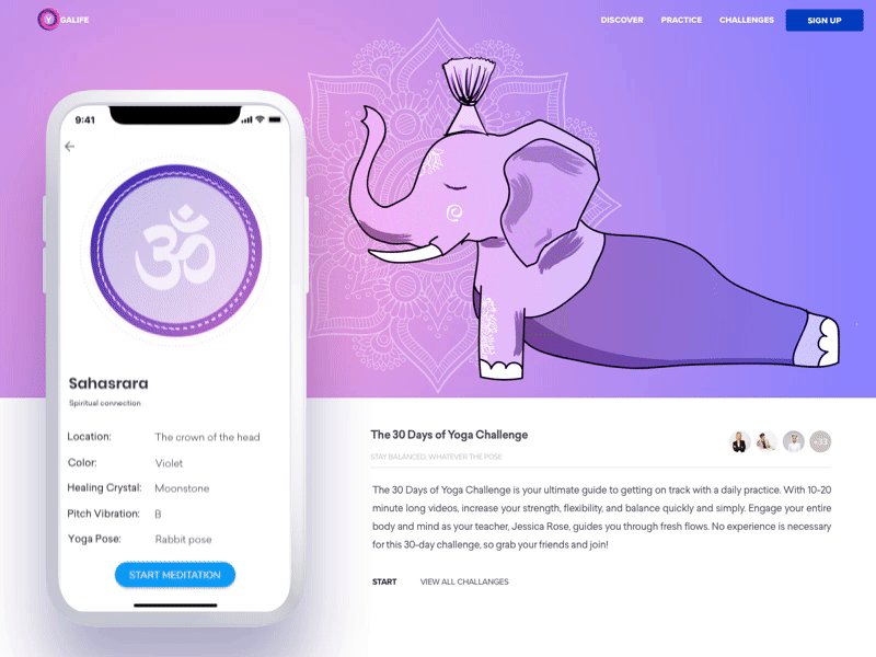 Yoga app animation app design health landing page motion presentation sport ui yoga