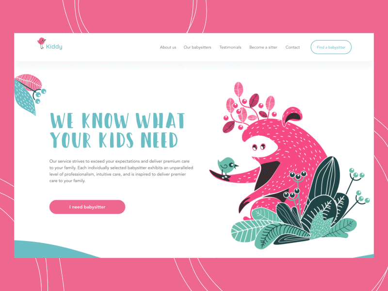 Babysitting Service Landing Page animation babysitter character children design graphic design illustration interaction interface landing page motion ui ux web webdesign