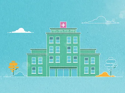 Hospital building clouds hospital illustration medical texture tree vector windows