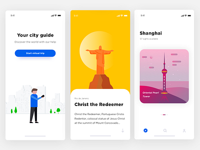 City Guide app design food illustration interface ios minimal travel travel app ui