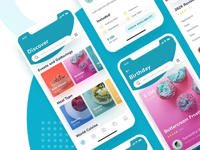 Koki App Exploration app cards category chef details discover events foods icons ios11 trend ui
