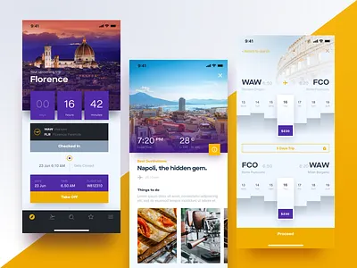 Flight Booking App Screens app article booking flight inspiration iphone mobile photo search ticket timeline travel ui