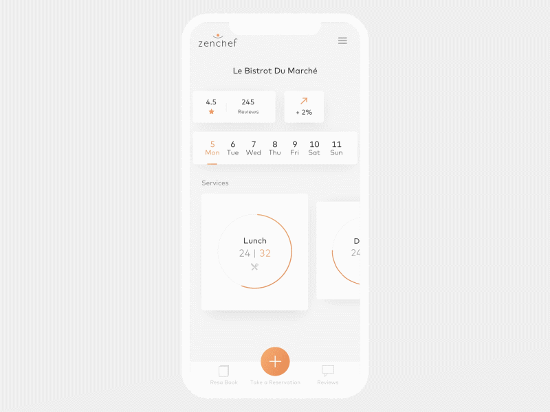 Zenchef iOS app dashboard dashboard ios iphone iphone 10 mobile mobile app ui ux