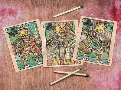 Kings Wild Tigers Playing Cards - Club Courts destressed halftone illustration matchbox package design playing cards vintage