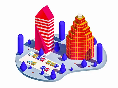 Fountain Place and One Congress Plaza 3d 3d animation app arhitecture building city design game illustration ios isometric landing page landscape low poly lowpoly render ui ux vray web web design