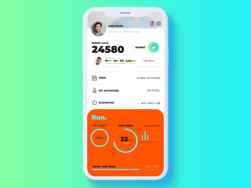 Rabbit animation app design flat ui ux