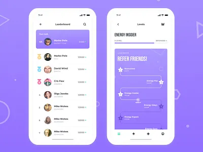 Leaderboard Friends Competition activity badge celebrity clean followers gamification ios iphonex level medals purple rank score stars status