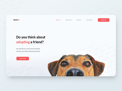 First look on AdoptMe site 🐶 adopt app bone buddy cat challenge cta design dog home landing page pet start start screen start up typography ui ux webdesign