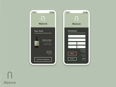 Natura | Cart & Checkout app app concept app design branding cart checkout checkout form dailyui design ecommerce flat icon ios iphone x logo shopping cart ui ui design ux vector