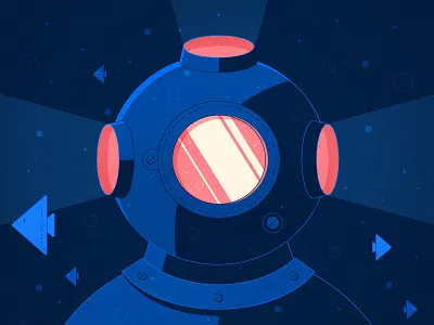 Old School Diving blue bottom colors diver diving flat illustration light scuba sea snorkeling underwater