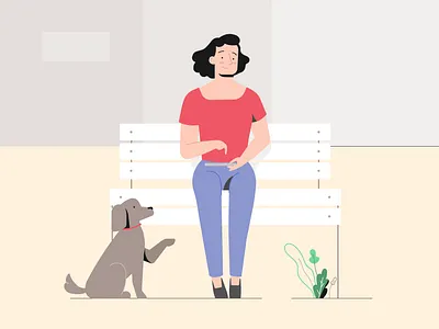 Outside 2d app bench character city design dog happy illustration illustrator mobile outside phone plants play street tablet technology vector woman