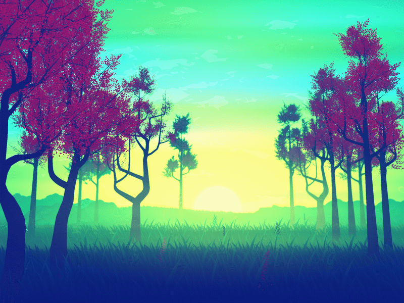 Stylized 3D Forest 3d after effects cinema 4d forest grass green light stylized sunset trees