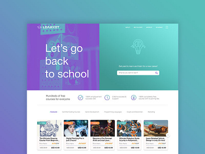 Learnet - An Education Platform cards colors design gradient gradient design icon illustration logo material samataqi typography ui ux website