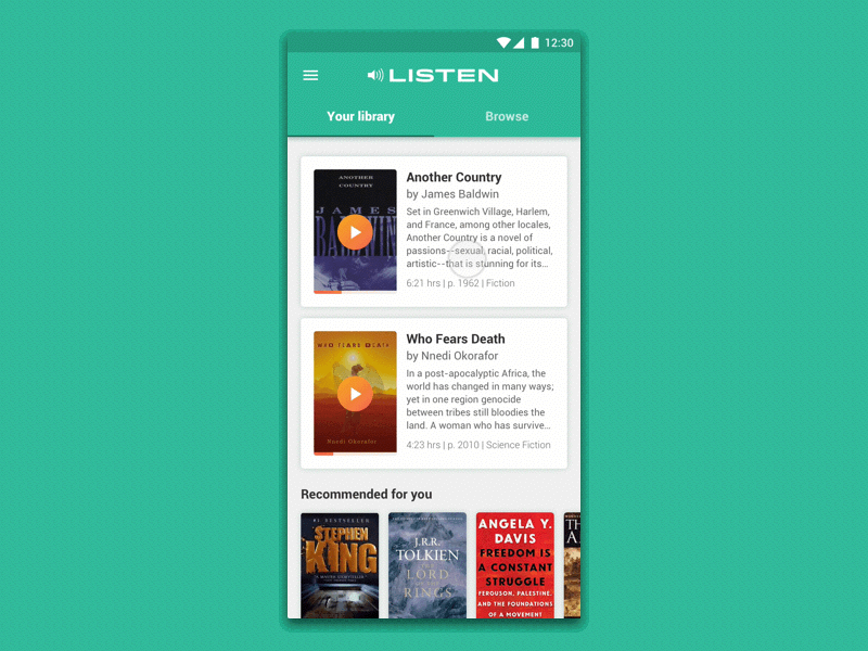 Audio Player – Daily UI 009 animation audio player audiobook books dailyui dailyui009 dailyuichallenge james baldwin music principle principleapp