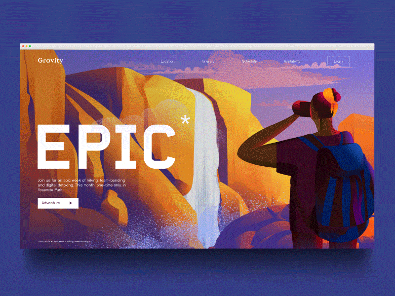 Epi 6 animated transition animation epicurrence illustration landing page motion mountain ui ux waterfall web design