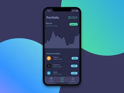 iPhone X design dark - Portfolio Screen for Cryptocurrency app app application challenge dailyui finance interface ios iphone x iphone x mockup mobile mockup portfolio simple sketch ui ux