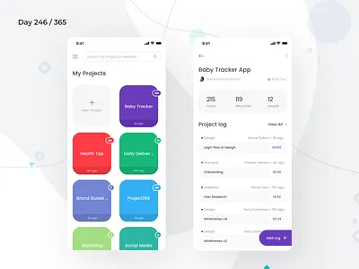 Project/Log Management App | Day 246/365 - Project365 daily ui design challenge ios ios11 log management minimal minimal monday mobile app mobile saas project logging project management project management tool project365 projects saas