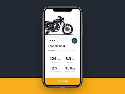 Iphone X - Brixton 125 125cm app brixton ecommerce ios iphonex mobile motorbike ui