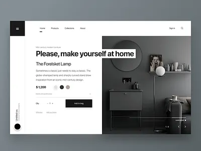 Layout exploration for ecommerce furniture store black clean dark ecommerce furniture landing minimal shopping ui ux web white