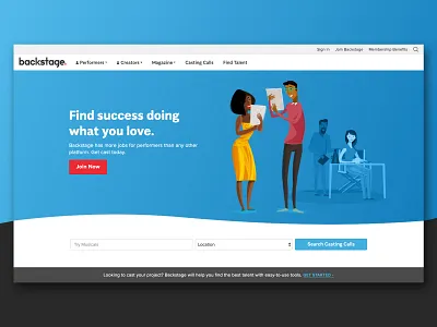 New Backstage homepage in beta acting actors branding clean design illustration jobs typography ui ux