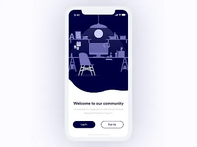 Welcome Screen app app design dark illustration ios log in sign up splash screen ui design ui designer ux design ux designer