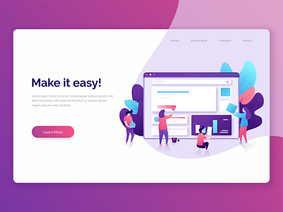 Landing page illustration for website builder service flat hero header hero image illustration landing page slider uiux
