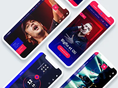 Inside live app app application blue comments community conception concert event festival geolocalisation gobelins identity live logo navigation newconcept red stream swipe webrtc