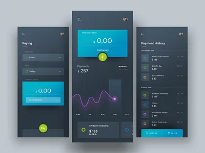 Online Payment App bank chart dark graph list mobile app online paying payment payment history ui ux