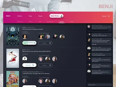 Benji -Watch together page dashboard gradient hulu netflix online stream sketch together ui ux