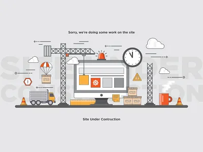 Site Under Construction Graphic adobe cc adobe illustrator box branding clouds coffee construction crane flat graphic graphic deisgn icons set illustraion logo truck ui ux vector art vector artwork website