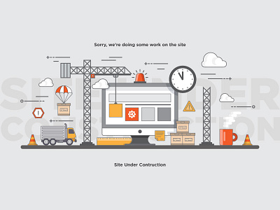 Site Under Construction Graphic adobe cc adobe illustrator box branding clouds coffee construction crane flat graphic graphic deisgn icons set illustraion logo truck ui ux vector art vector artwork website