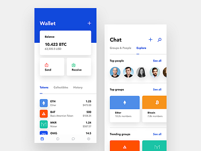 Coinbase Wallet Exploration app bitcoin blockchain chat crypto cryptocurrency explore message mobile pay tokens