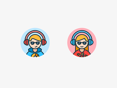Music Character Avatar avatar boy charachter design clothes couple face girl head headphone icon illuatration lovely music outline profile sticker