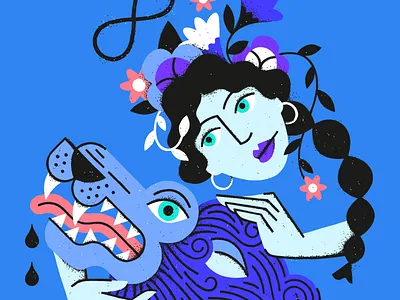 Soft kitty baby floral goddess illustration lion lion head woman