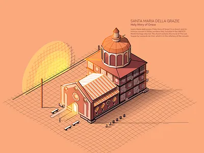 Milan - Holy Mary of Grace cathedral church flat graphic design illustration italy last supper milan off register orange sunset